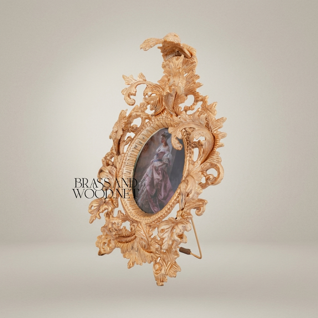 Baroque Rococo Brass Photo Frame - Oval Aperture with Acanthus & Eagle Crest — Gold