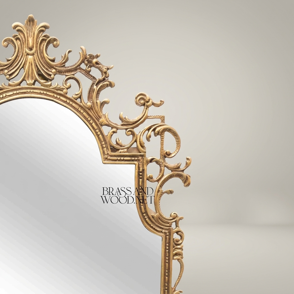 Baroque Rococo Hand-Carved Wall Mirror with Open Scrollwork & Acanthus Crown — Antique Gold