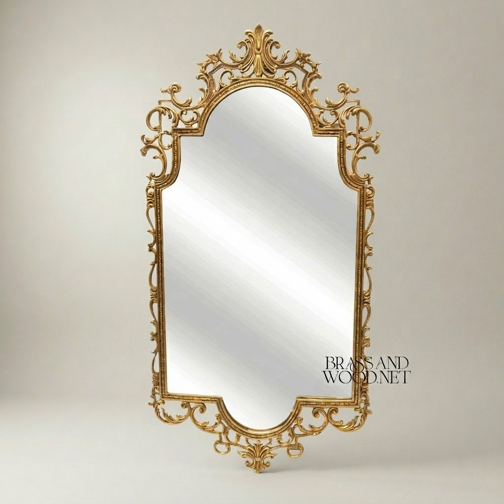 Baroque Rococo Hand-Carved Wall Mirror with Open Scrollwork & Acanthus Crown