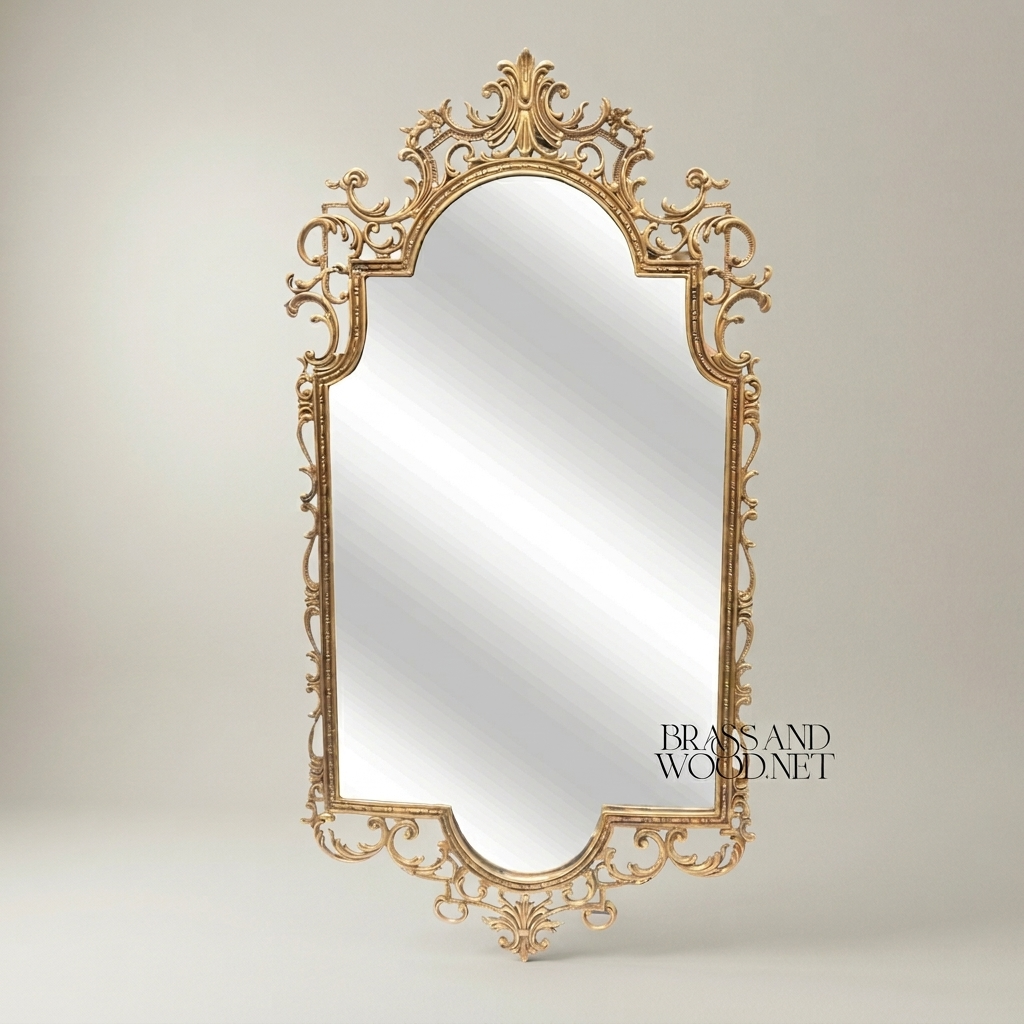 Baroque Rococo Hand-Carved Wall Mirror with Open Scrollwork & Acanthus Crown — Antique Gold