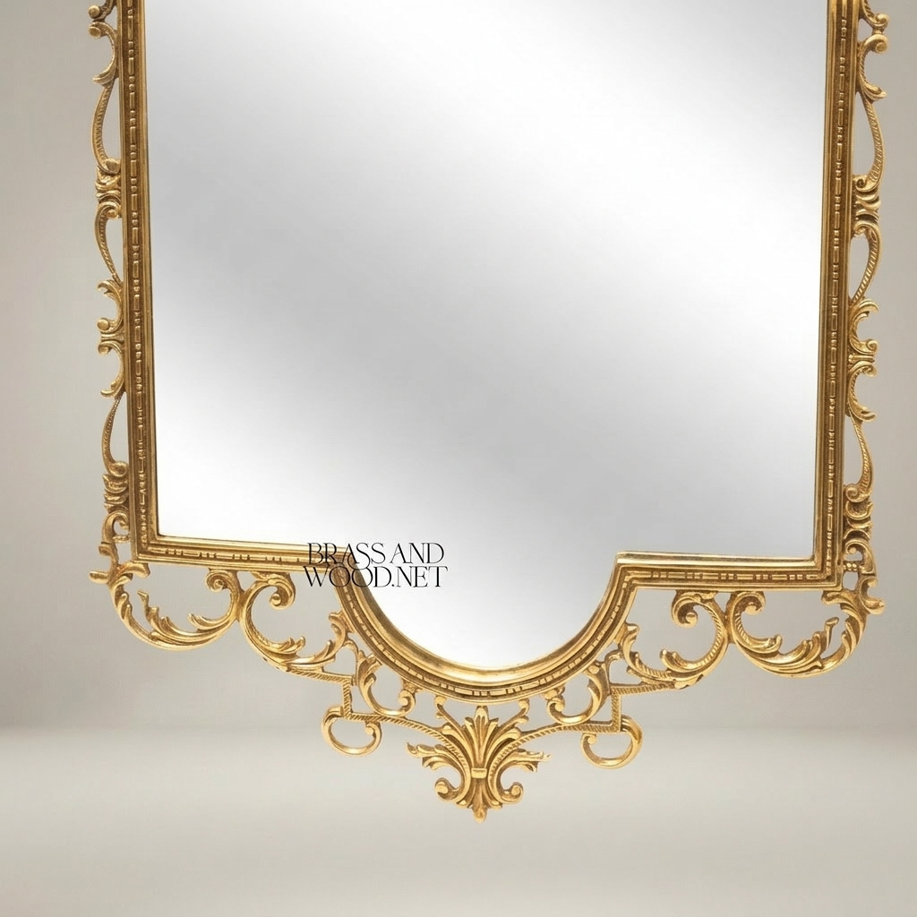 Baroque Rococo Hand-Carved Wall Mirror with Open Scrollwork & Acanthus Crown — Gold