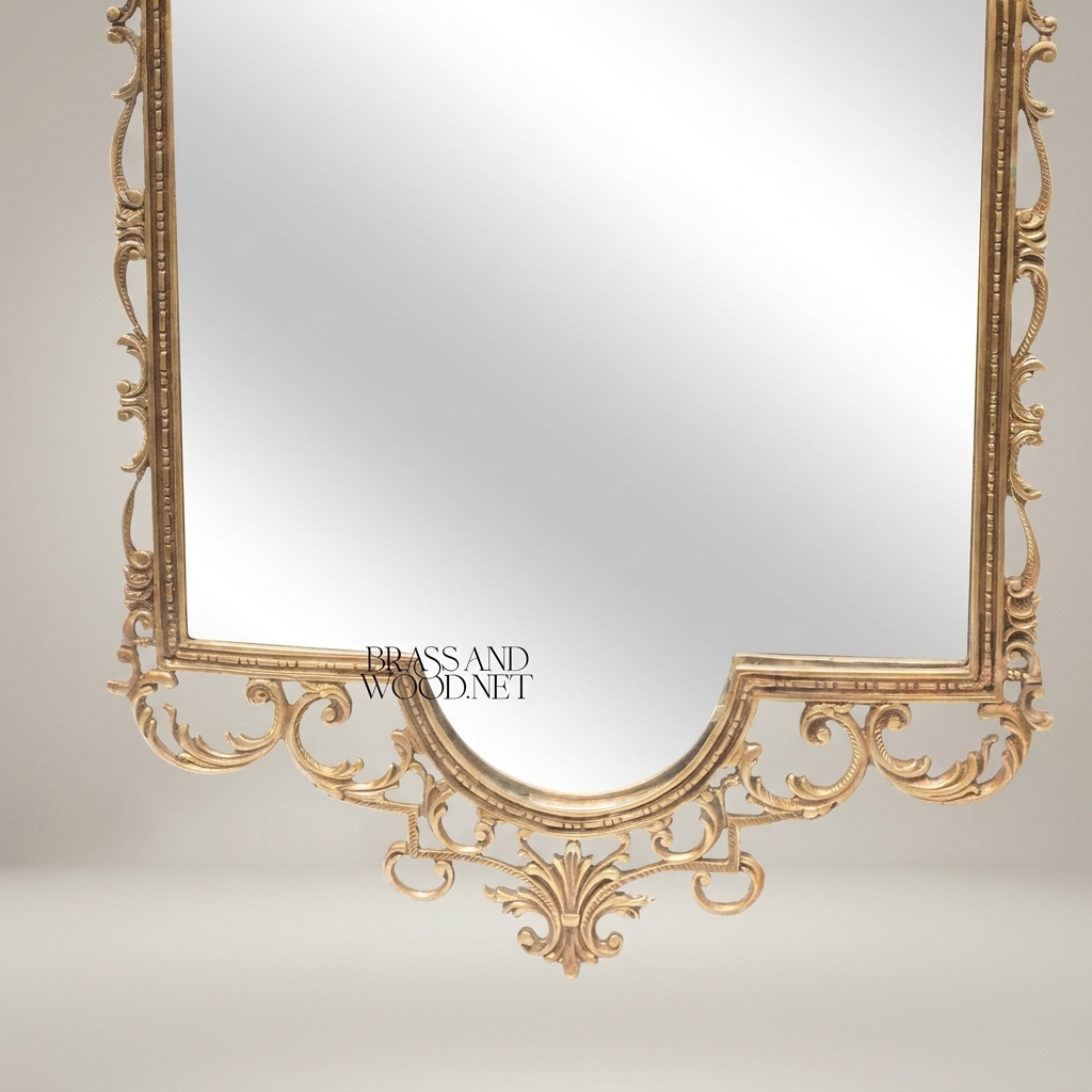 Baroque Rococo Hand-Carved Wall Mirror with Open Scrollwork & Acanthus Crown — Antique Gold