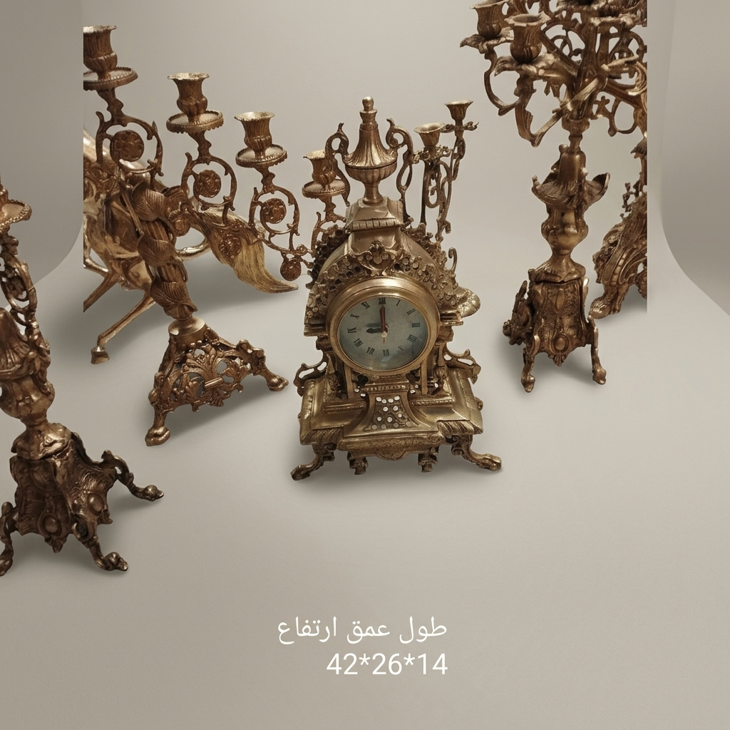 Baroque Rococo Hand-Cast Brass Mantel Clock with Openwork Scrollwork & Shell Finial