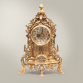 Baroque Rococo Hand-Cast Brass Mantel Clock with Openwork Scrollwork & Shell Finial — Antique Gold