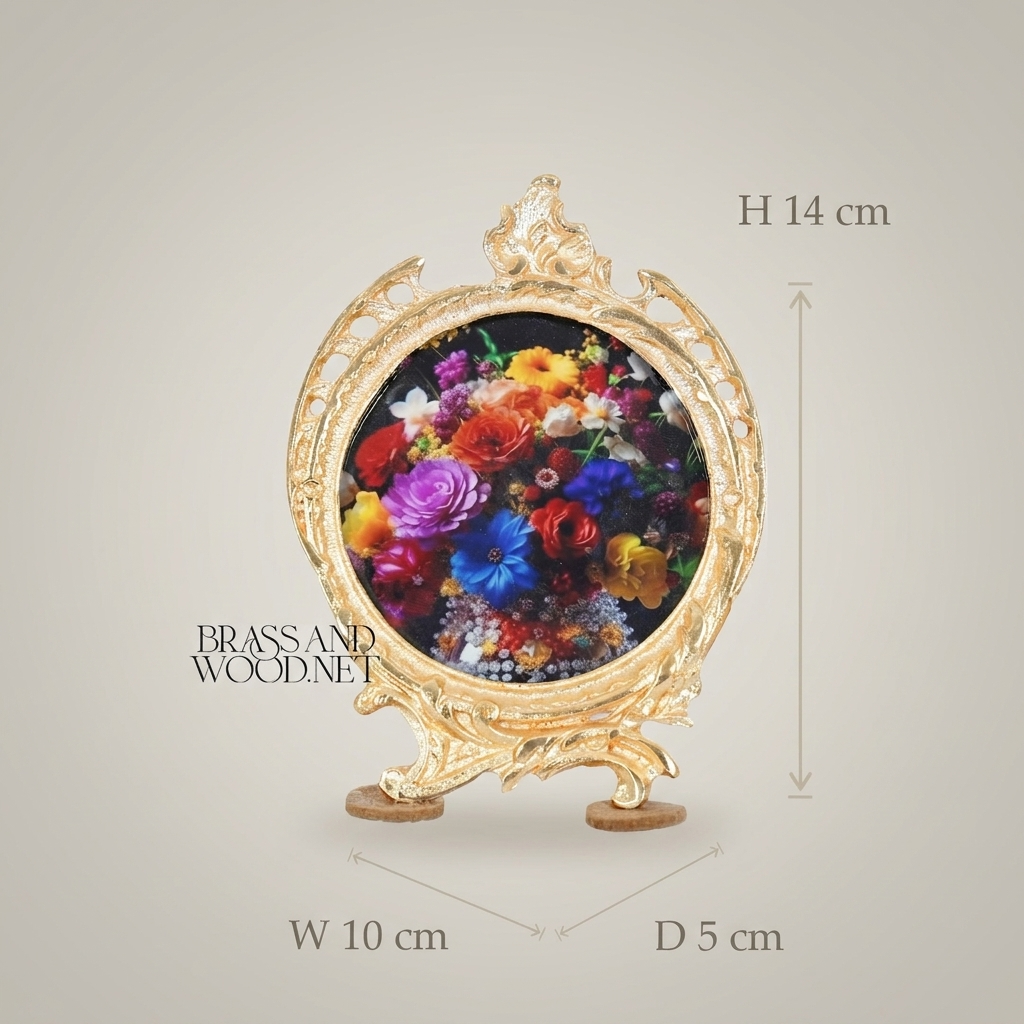 Baroque Rococo Oval Metal Photo Frame with Acanthus Crest & Easel Stand — Gold