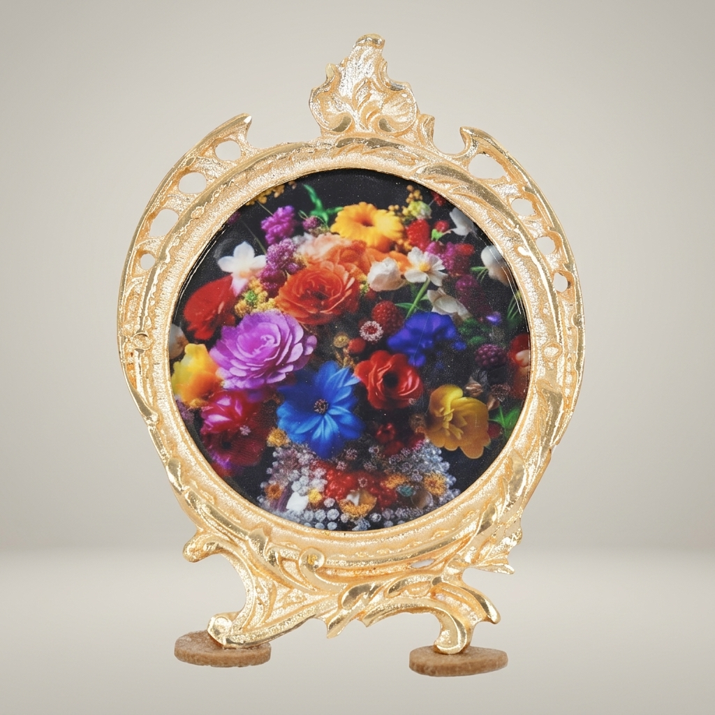 Baroque Rococo Oval Metal Photo Frame with Acanthus Crest & Easel Stand