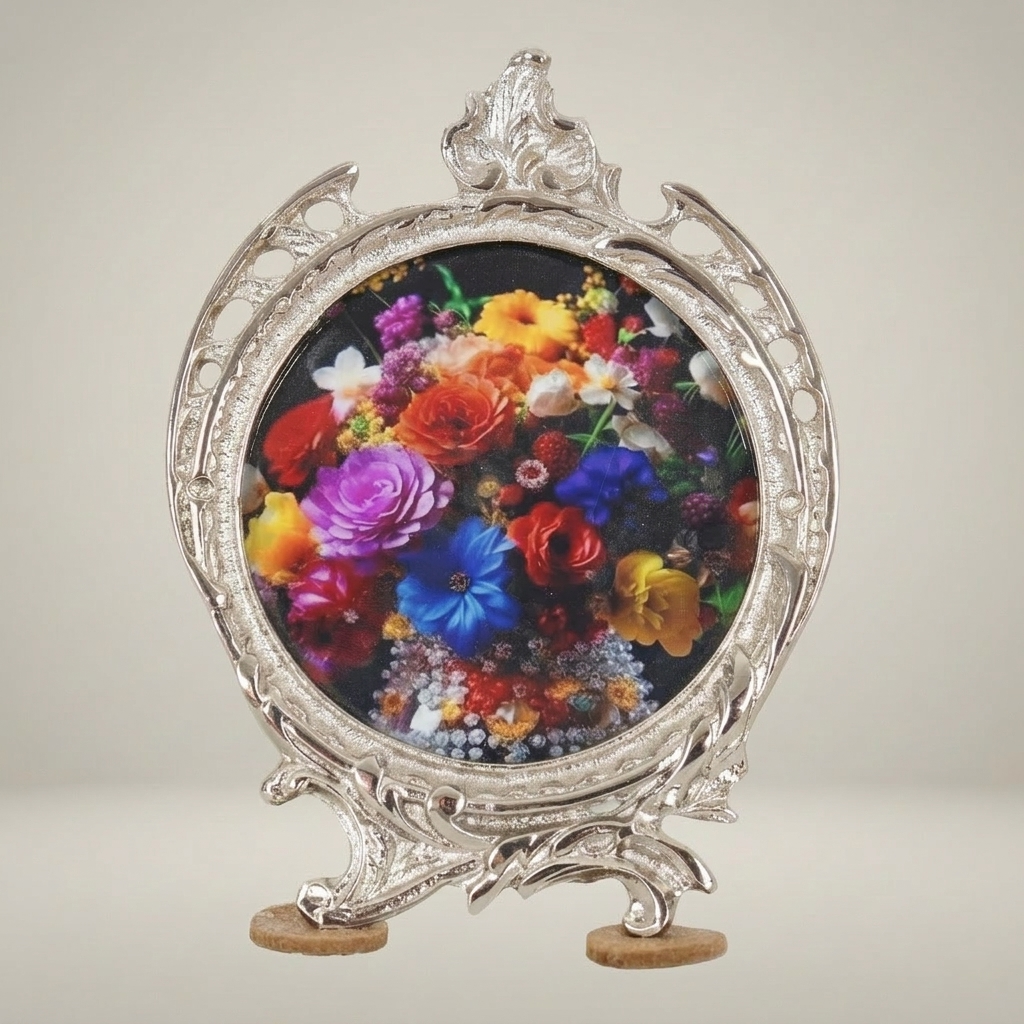 Baroque Rococo Oval Metal Photo Frame with Acanthus Crest & Easel Stand — Silver