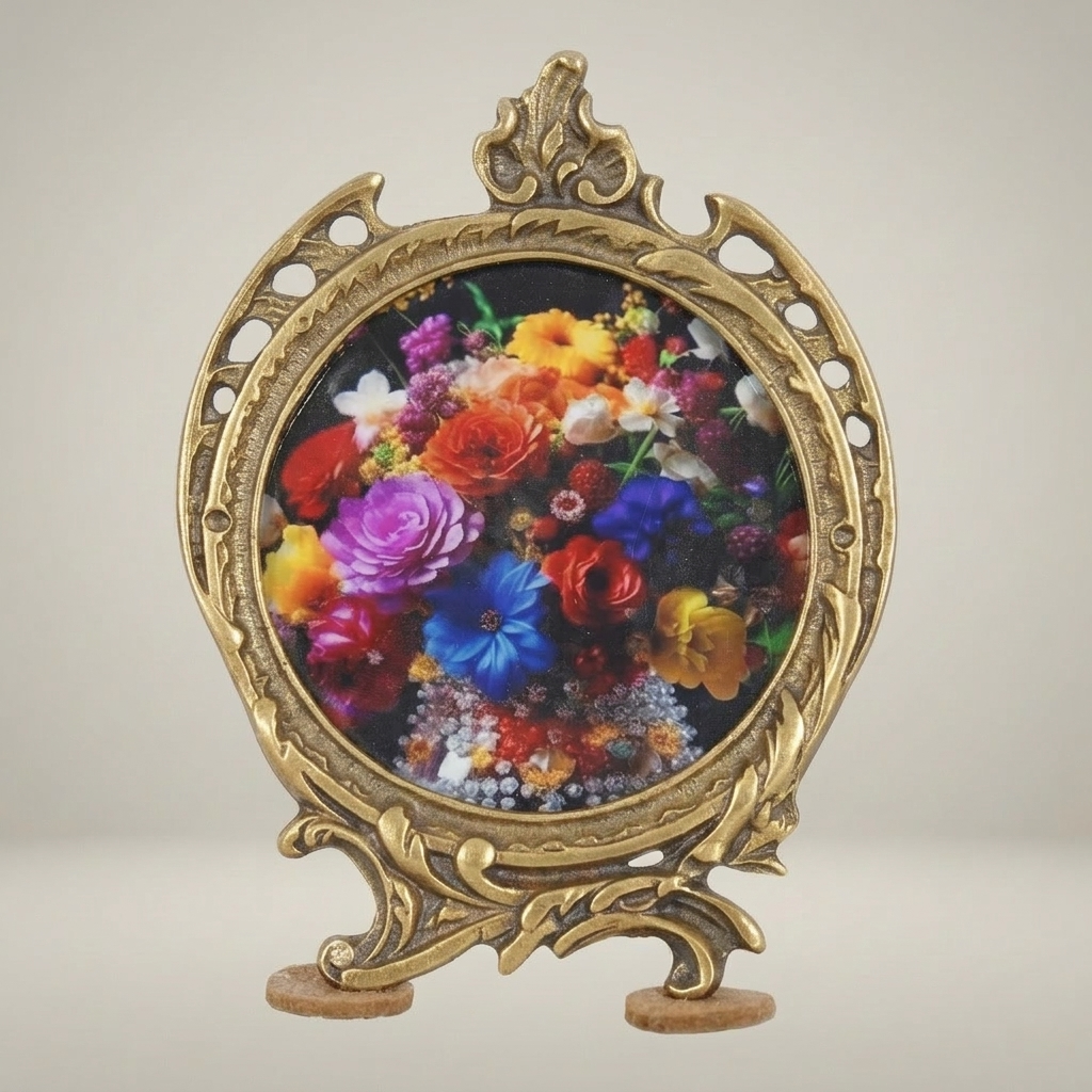 Baroque Rococo Oval Metal Photo Frame with Acanthus Crest & Easel Stand — Antique Gold