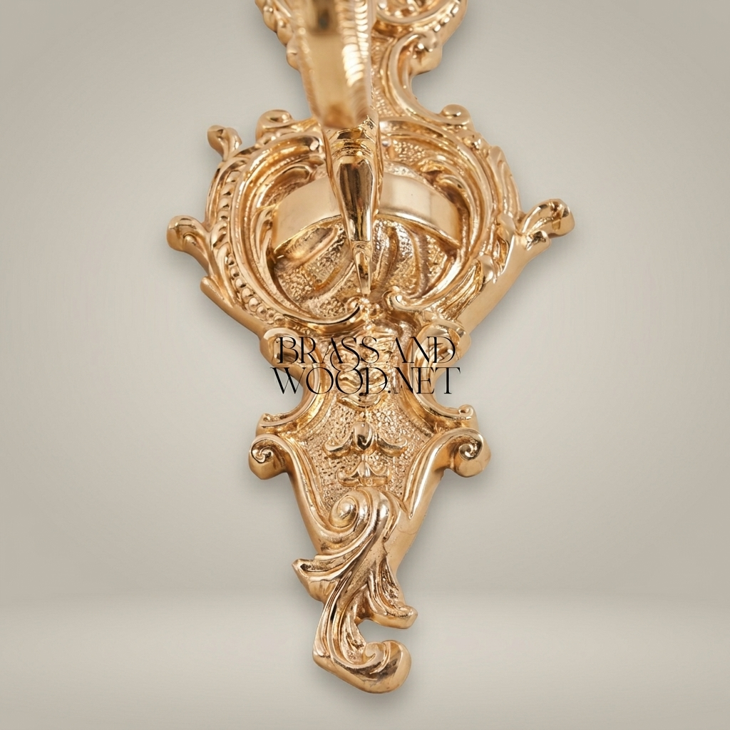 Baroque Torchère Brass Wall Sconce with Acanthus Relief & Cut-Glass Shade — Gold