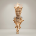 Baroque Torchère Brass Wall Sconce with Acanthus Relief & Cut-Glass Shade — Gold