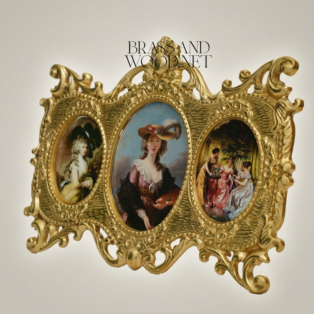 Baroque Triple Oval Photo Frame with Rococo Acanthus Scrollwork — Antique Gold