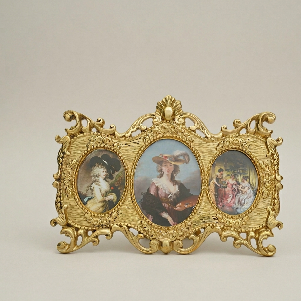 Baroque Triple Oval Photo Frame with Rococo Acanthus Scrollwork — Antique Gold