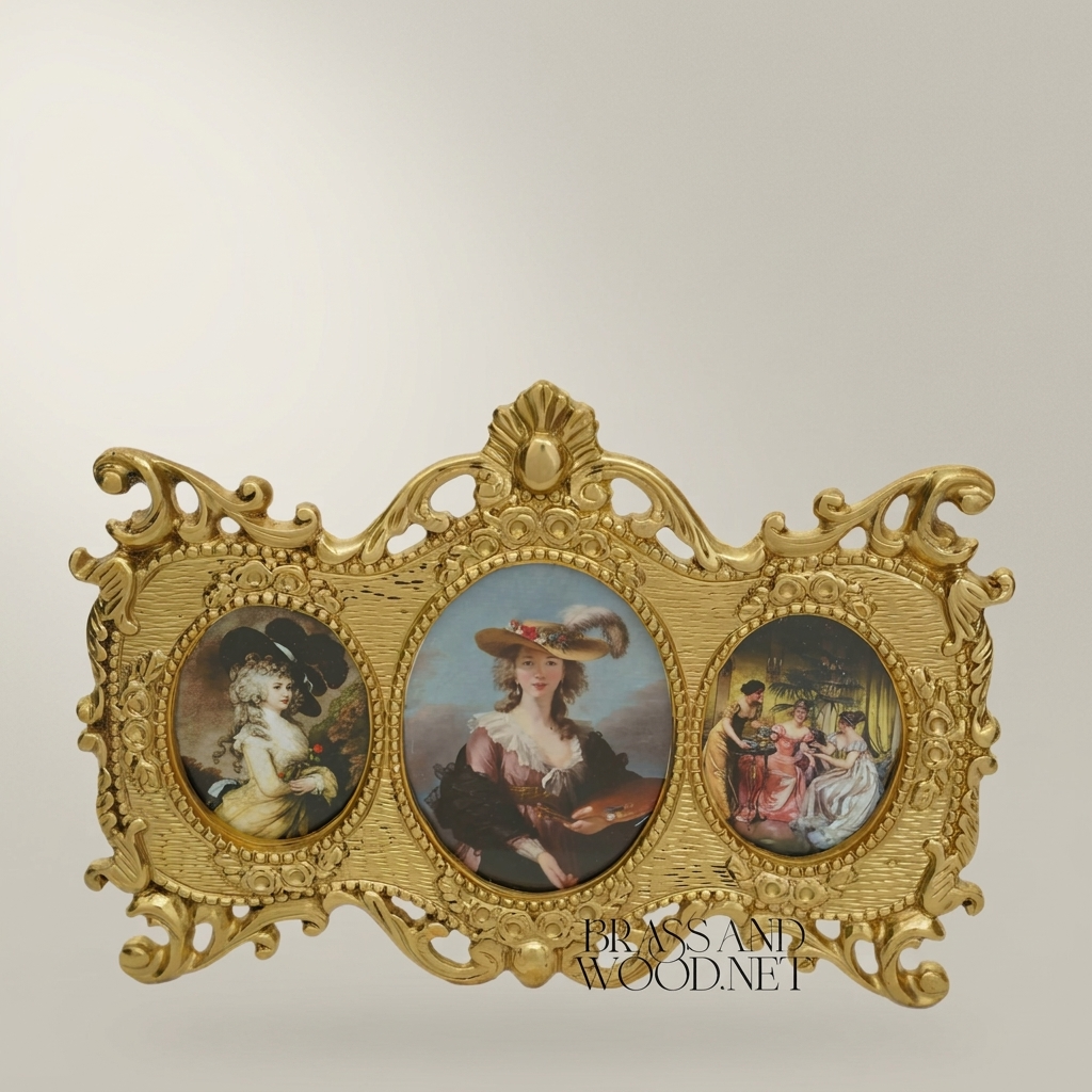 Baroque Triple Oval Photo Frame with Rococo Acanthus Scrollwork — Antique Gold