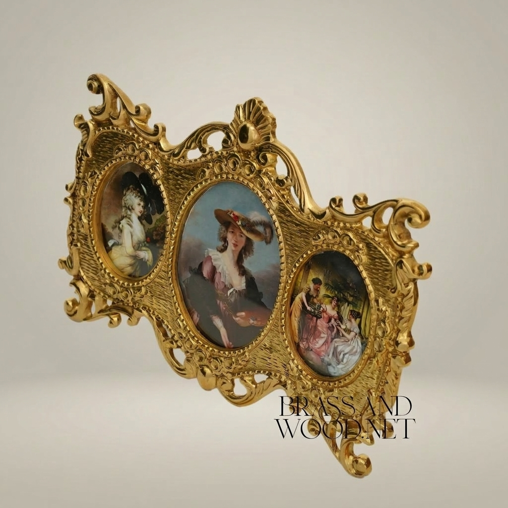 Baroque Triple Oval Photo Frame with Rococo Acanthus Scrollwork — Gold