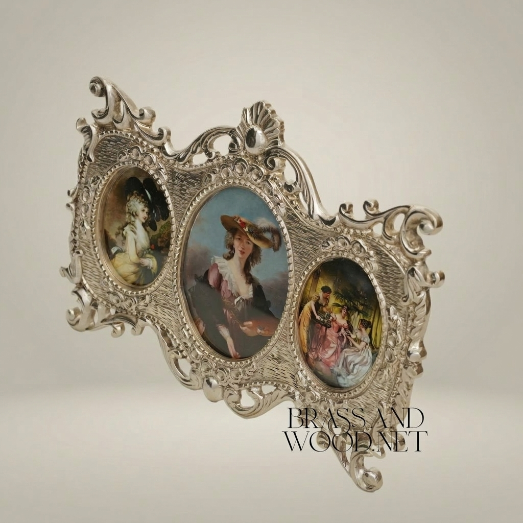 Baroque Triple Oval Photo Frame with Rococo Acanthus Scrollwork — Silver
