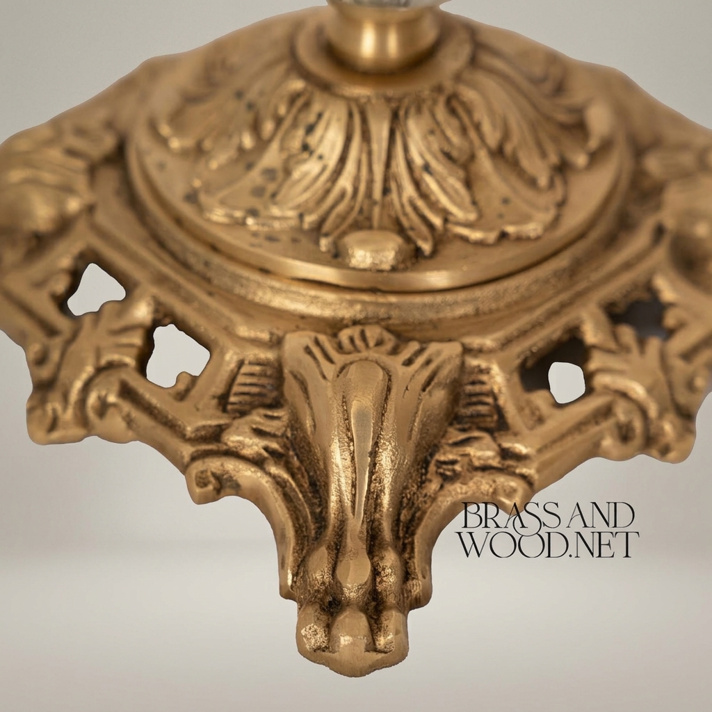 Baroque Trophy Cup Crystal & Brass Vase - Scrollwork Handles & Pierced Base — Antique Gold