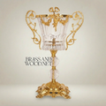 Baroque Trophy Cup Crystal & Brass Vase - Scrollwork Handles & Pierced Base — Gold