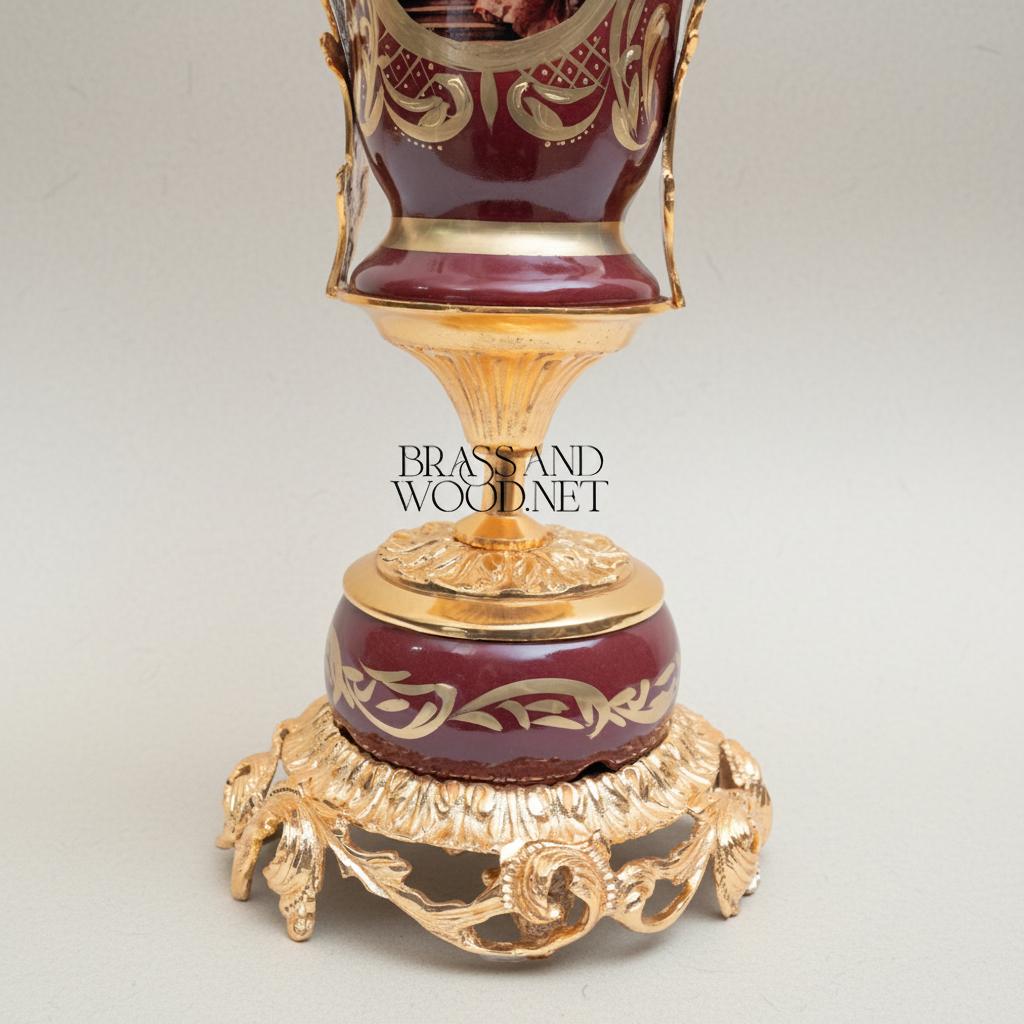 Baroque Trophy Vase in Wine Ceramic with Gilt Brass Acanthus Mounts & Scenic Medallion — Gold