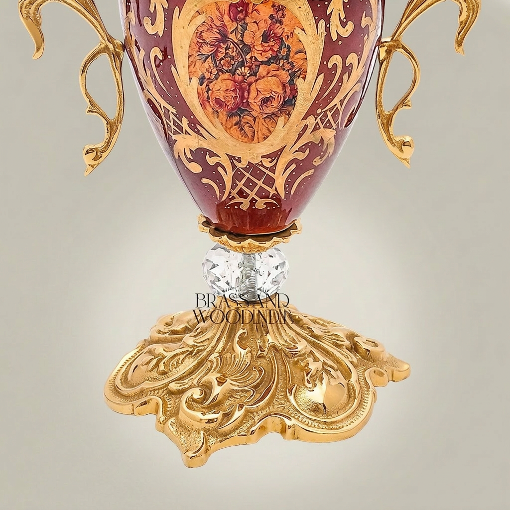 Baroque Urn Table Lamp with Hand-Painted Floral Ceramic Body & Crystal Accent — Gold
