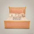 Napoleon III Rococo Revival Super King Bed — Floral Marquetry Headboard with Gilt Rose Corner Mounts