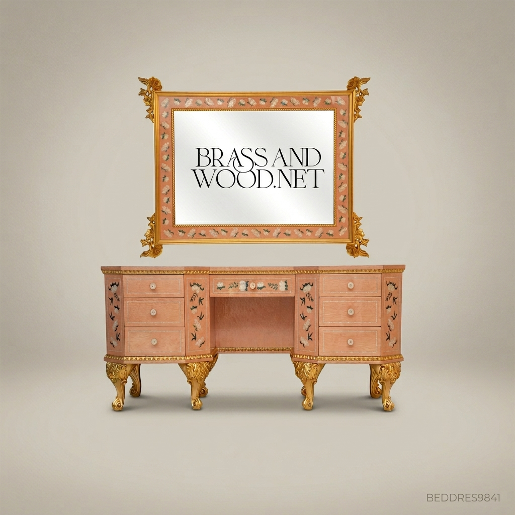 Belle Époque Chinoiserie Dressing Table with Gilded Floral Mirror — Rose & Gold