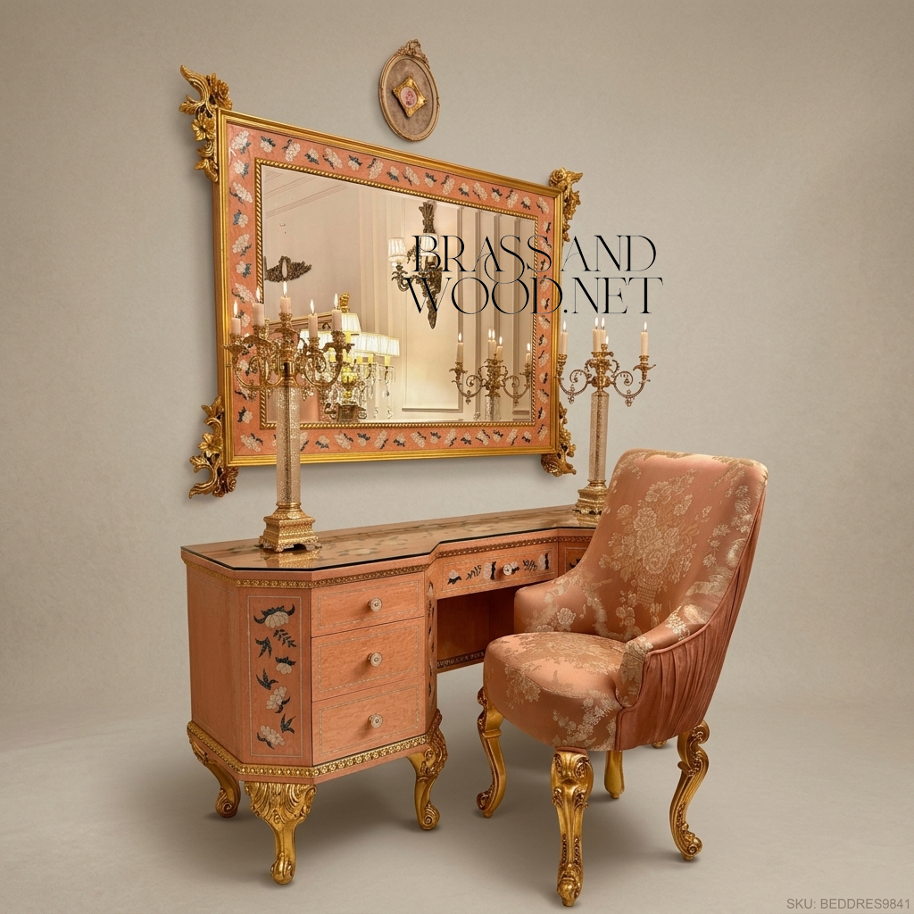 Belle Époque Chinoiserie Dressing Table with Gilded Floral Mirror — Rose & Gold