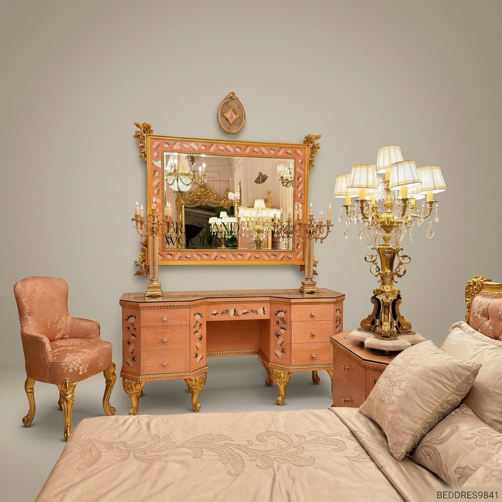 Belle Époque Chinoiserie Dressing Table with Gilded Floral Mirror — Rose & Gold