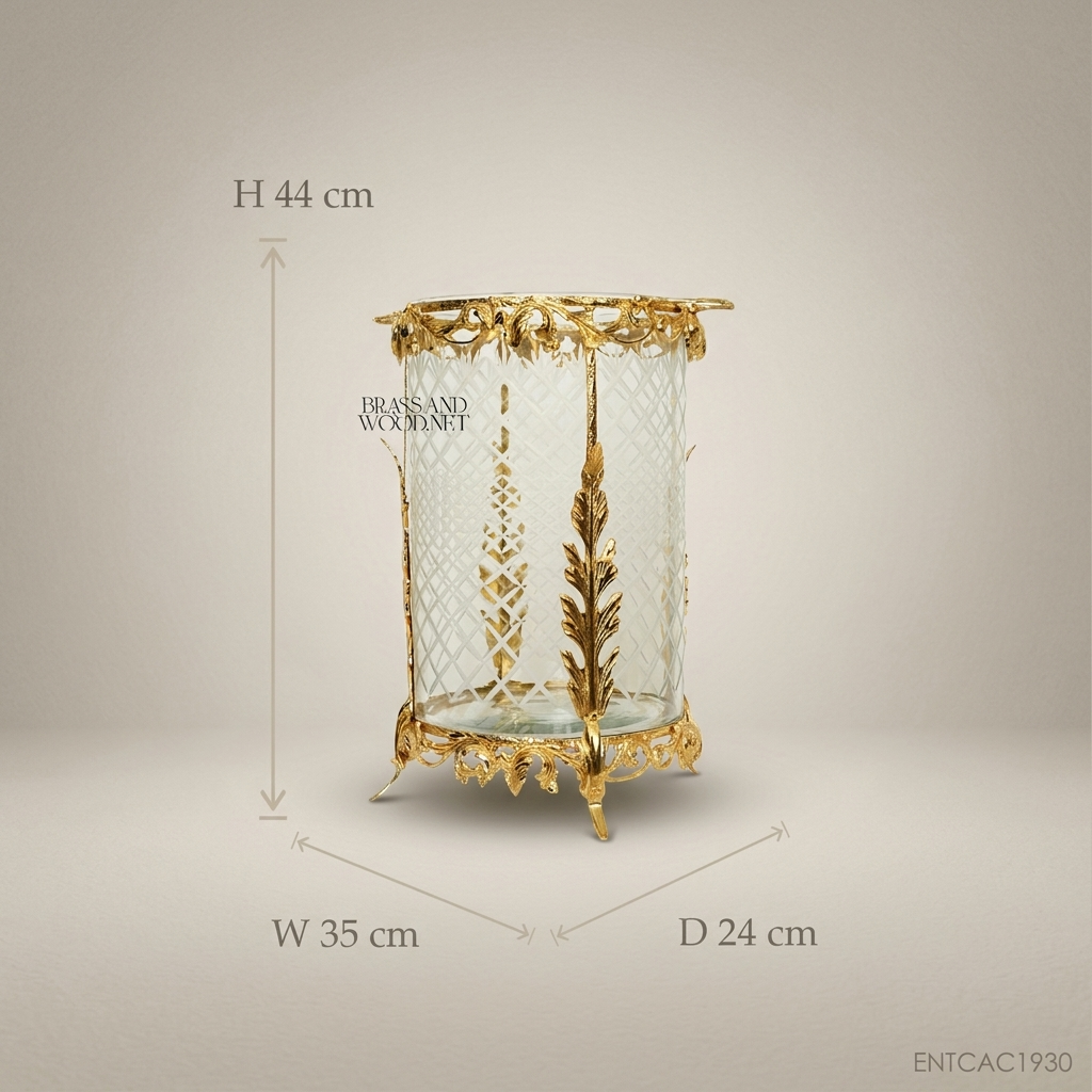 Louis XV Rococo Brass & Etched Glass Cachepot with Acanthus Frame
