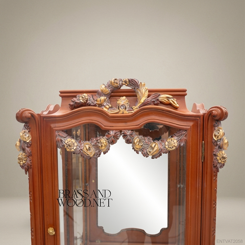 Belle Époque Hand-Carved Vitrine Cabinet with Floral Garland Crest & Gilt Acanthus Stand