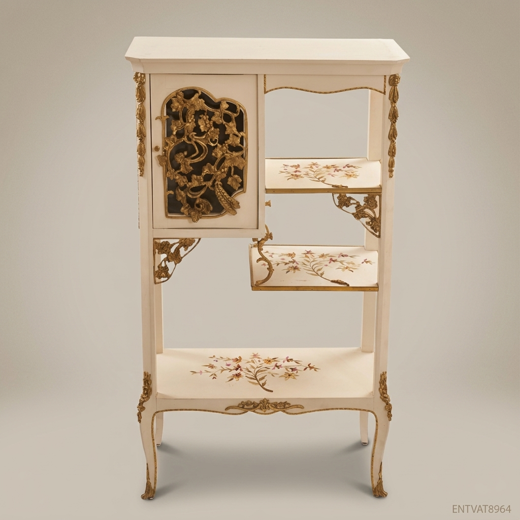 Belle Époque Ivory Painted Vitrine Cabinet with Hand-Painted Florals & Gilt Brass Mounts