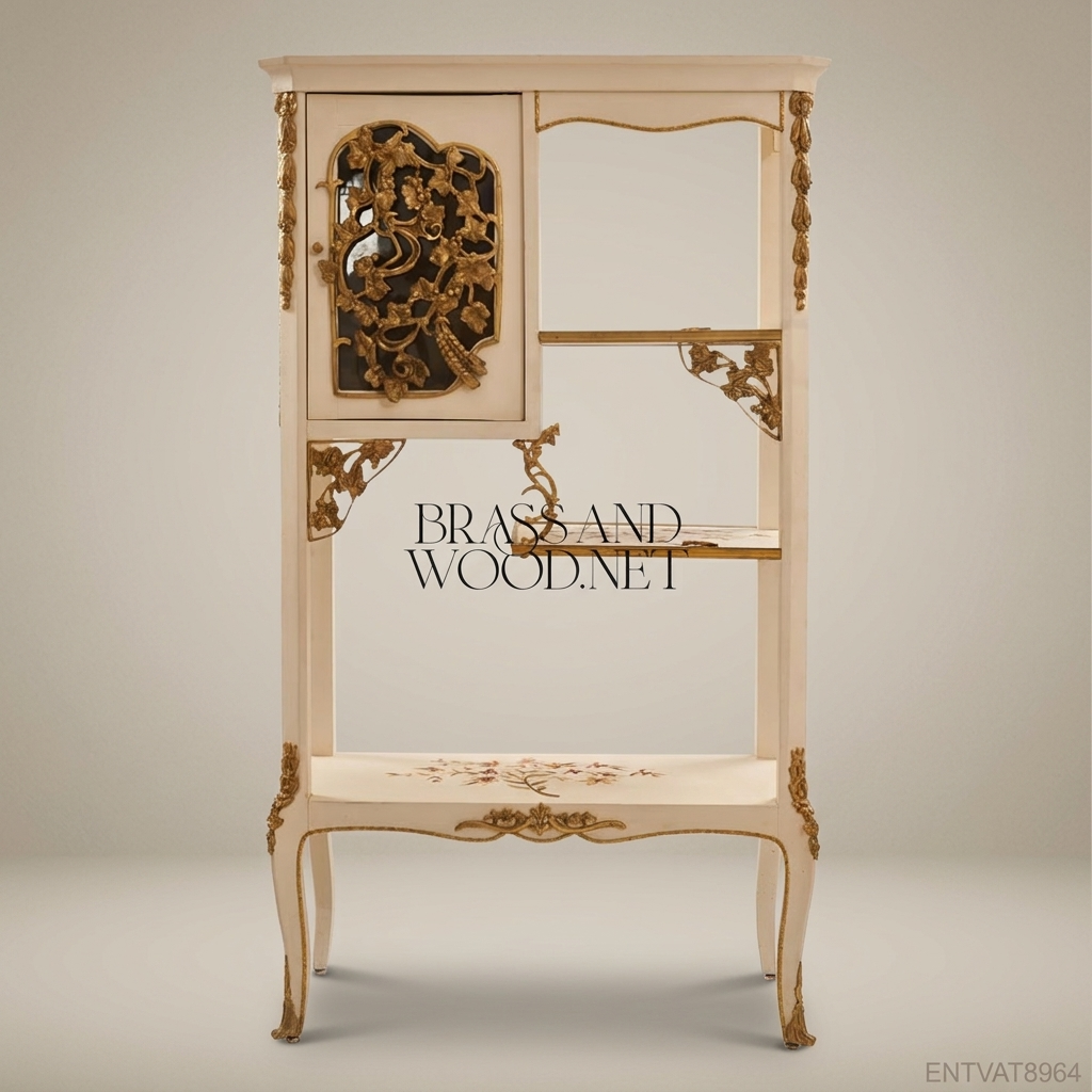Belle Époque Ivory Painted Vitrine Cabinet with Hand-Painted Florals & Gilt Brass Mounts