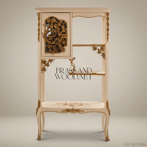 Belle Époque Ivory Painted Vitrine Cabinet with Hand-Painted Florals & Gilt Brass Mounts