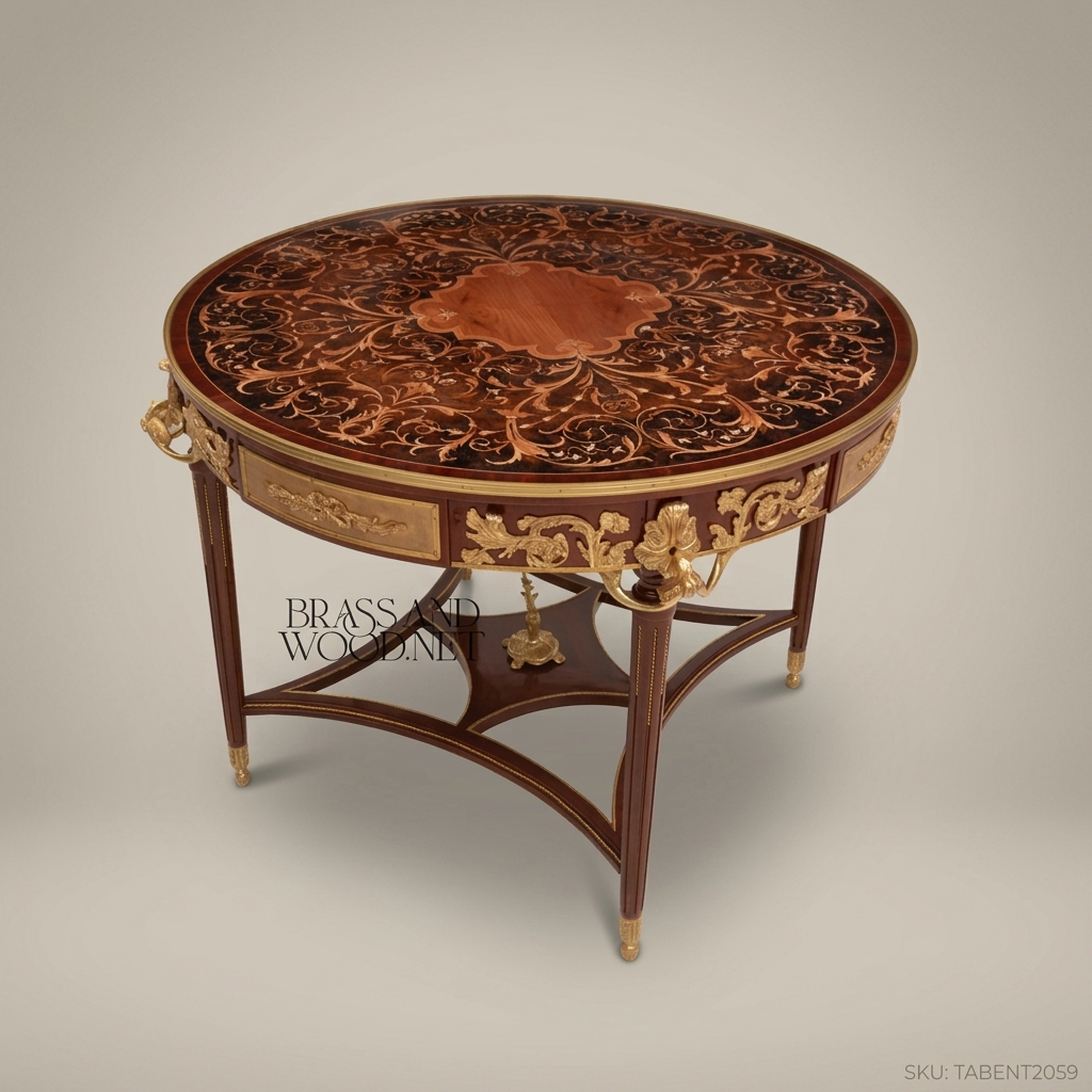 Belle Époque Marquetry Centre Table with Gilt Bronze Foliate Mounts