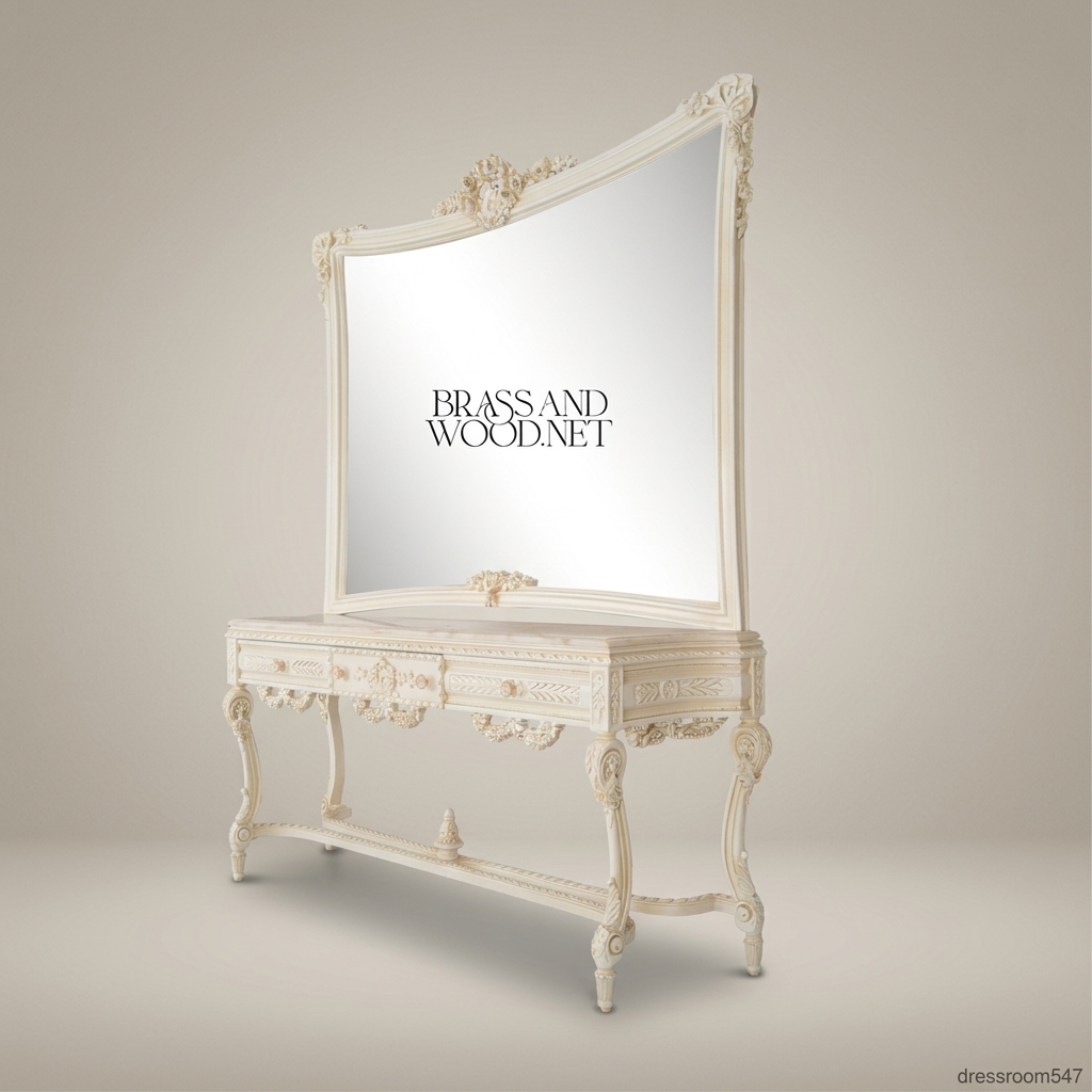 Belle Époque Rococo Revival Marble-Top Dressing Console with Carved Mirror