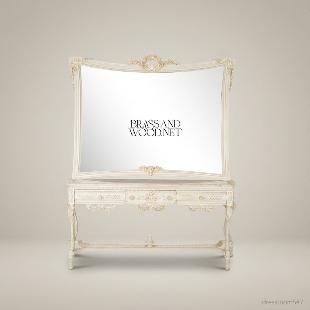 Belle Époque Rococo Revival Marble-Top Dressing Console with Carved Mirror