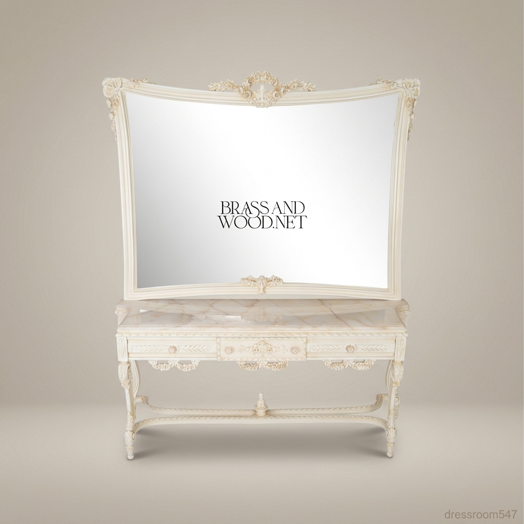 Belle Époque Rococo Revival Marble-Top Dressing Console with Carved Mirror