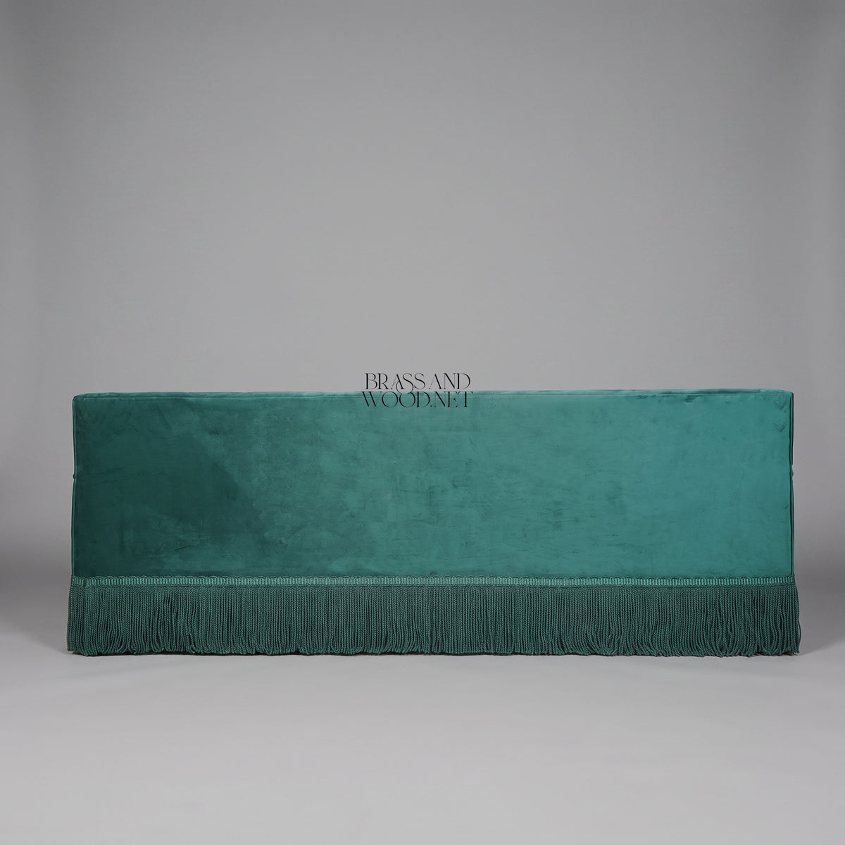 Belle Époque Teal Velvet Salon Sofa Fringe Skirt Antique Gold Nailhead Trim Back View | Brass & Wood