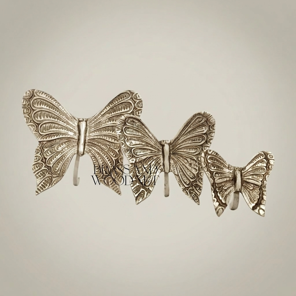 Brass Butterfly Wall Hooks - Graduated Trio Set — Silver