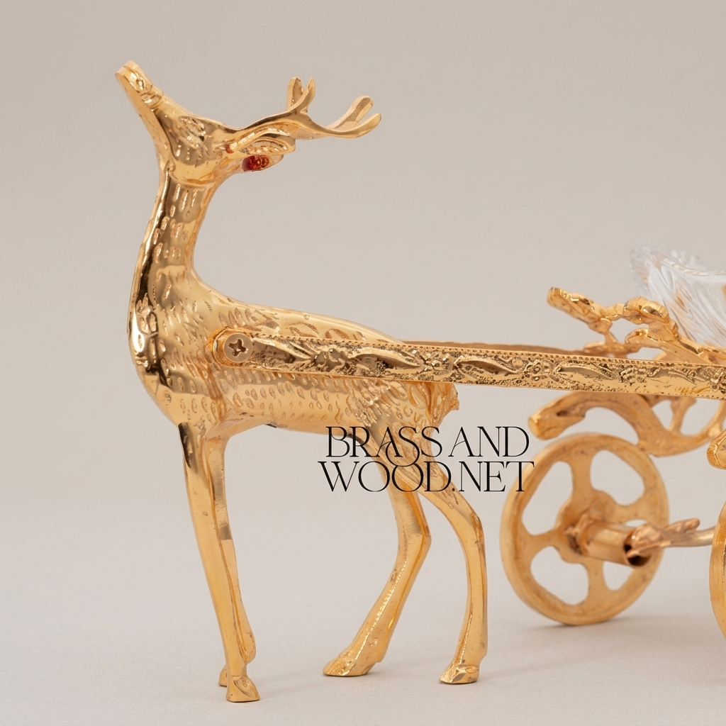 Brass & Crystal Deer ashtray  Decorative Figurine - Ornate Scrollwork Carriage