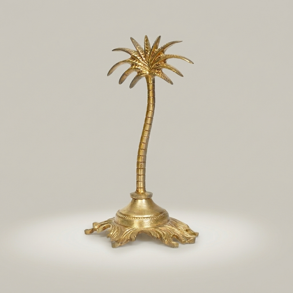 Brass Palm Tree Sculpture with Ornate Acanthus Base — Orientalist Decorative Figurine