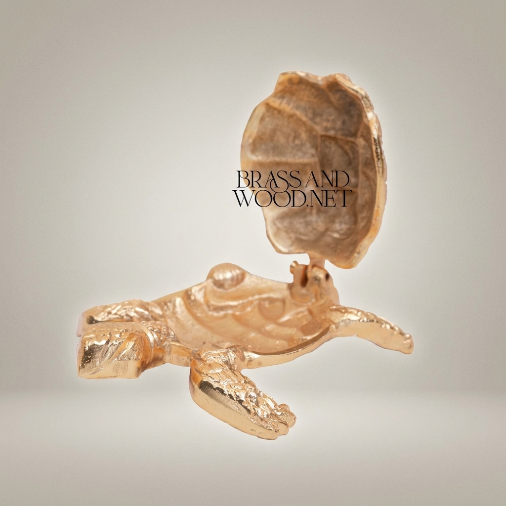 Brass Turtle Hinged-Shell Ashtray – Sculptural Figurine Box — Gold