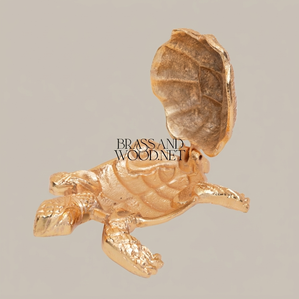 Brass Turtle Hinged-Shell Ashtray – Sculptural Figurine Box — Gold