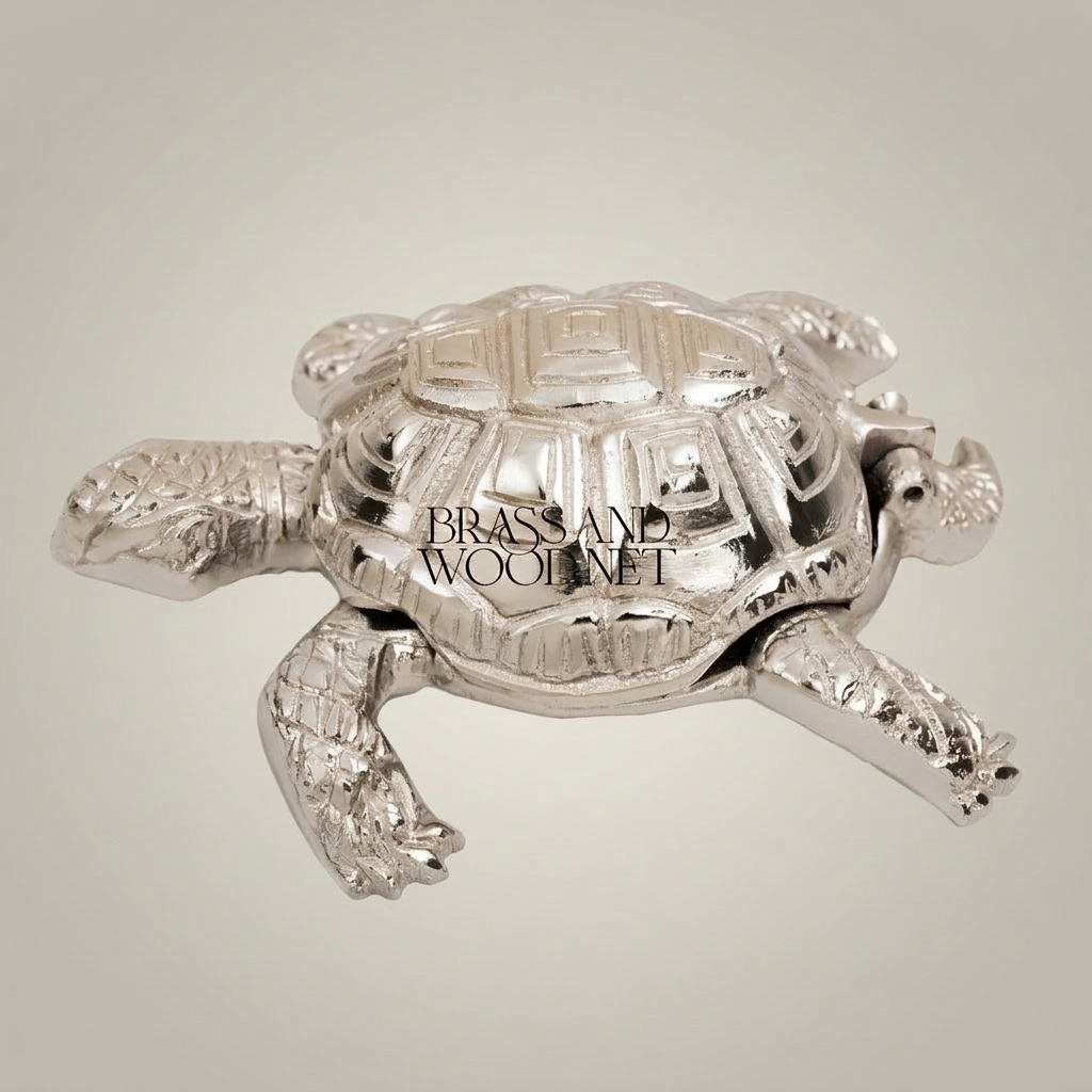 Brass Turtle Hinged-Shell Ashtray – Sculptural Figurine Box — Silver