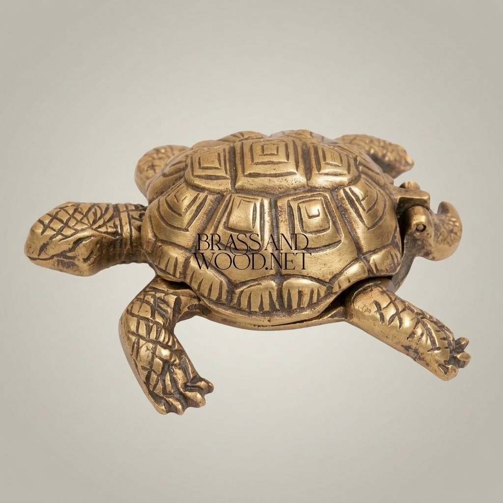 Brass Turtle Hinged-Shell Ashtray – Sculptural Figurine Box — Antique Gold