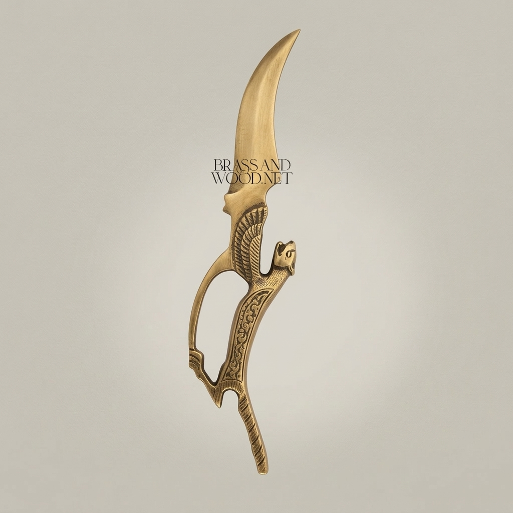 Mythological Winged Beast Brass Decorative Dagger Sculpture — Ancient Egyptian Feline Figure - Antique