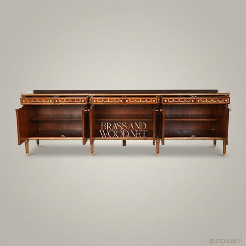 Brass & Wood Louis XVI Marquetry Dining Buffet
