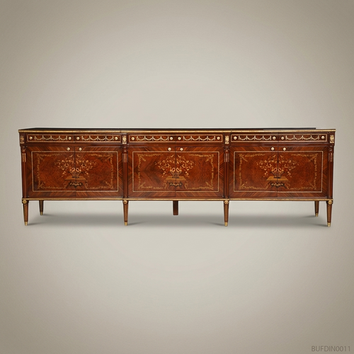 Brass & Wood Louis XVI Marquetry Dining Buffet