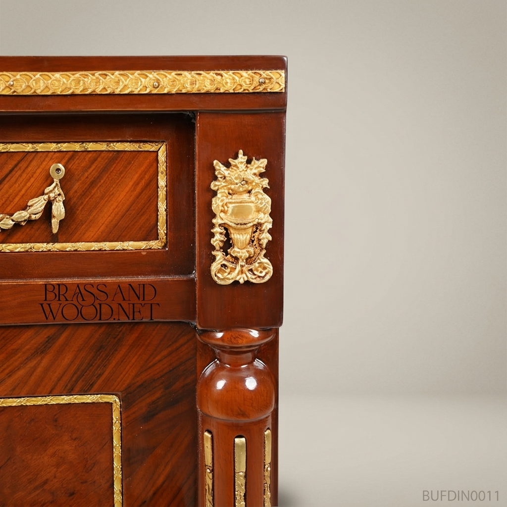 Brass & Wood Louis XVI Marquetry Dining Buffet — 250cm
