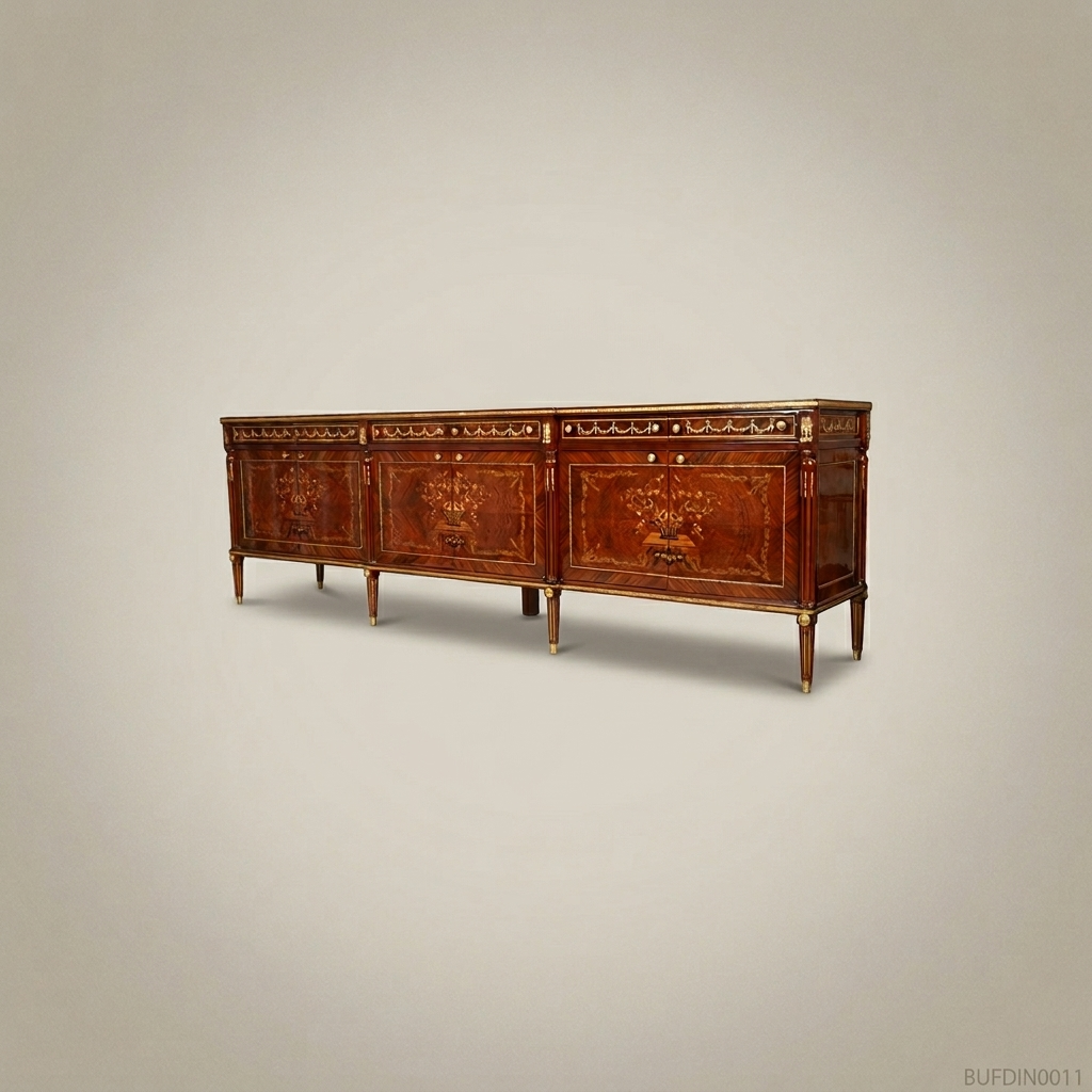 Brass & Wood Louis XVI Marquetry Dining Buffet — 250cm