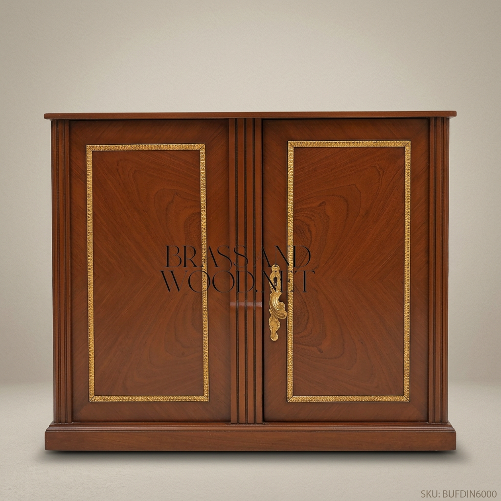 Brass & Wood Louis XVI Marble-Top Buffet with Mirror